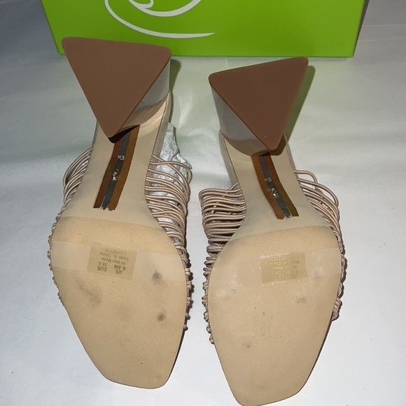 Sam Edelman Laurette block heels mule slip on sandals Sz 8 1/2 Almond Bungee new - Picture 12 of 12